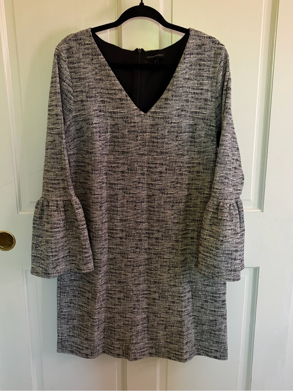 Banana Republic Gray Tweed V-Neck Mini Dress